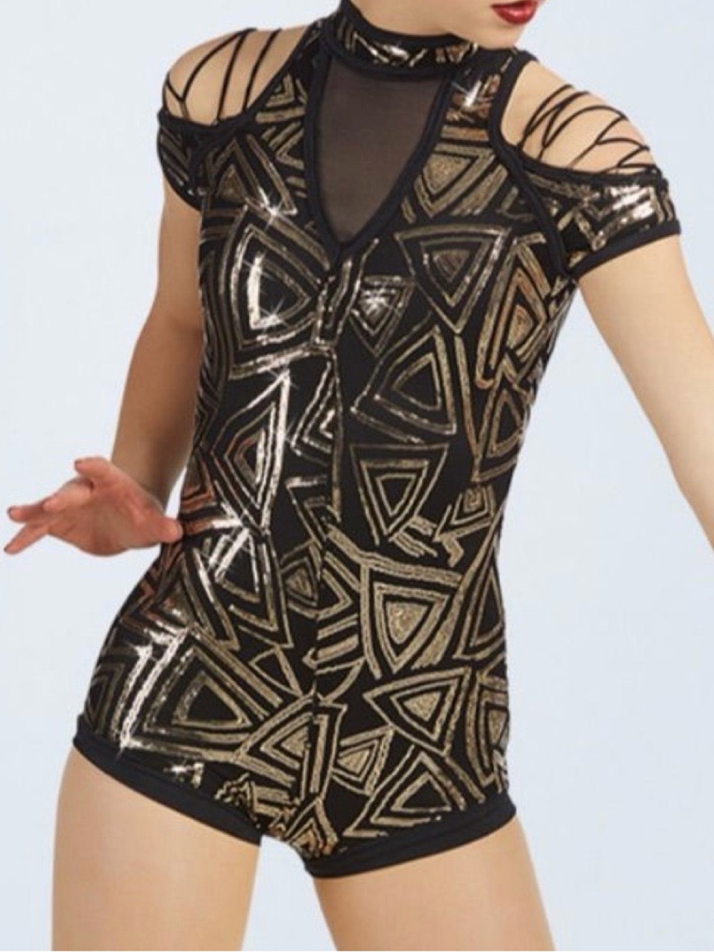 Weissman Gold & Black Biketard w/ Lacing Dance Costume
